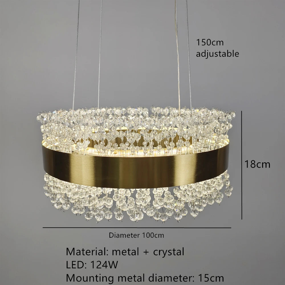 Moderner Kristall-Kronleuchter mit verstellbarem Gold-Metall - vue 12 sur 12