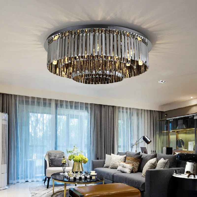Moderne Luxus-LED-Deckenleuchte aus Kristall für stilvolle Wohnräume - vue 4 sur 9