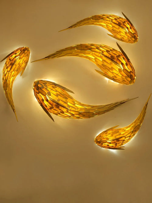 applique murale led bambou design nordique tissée main forme poisson