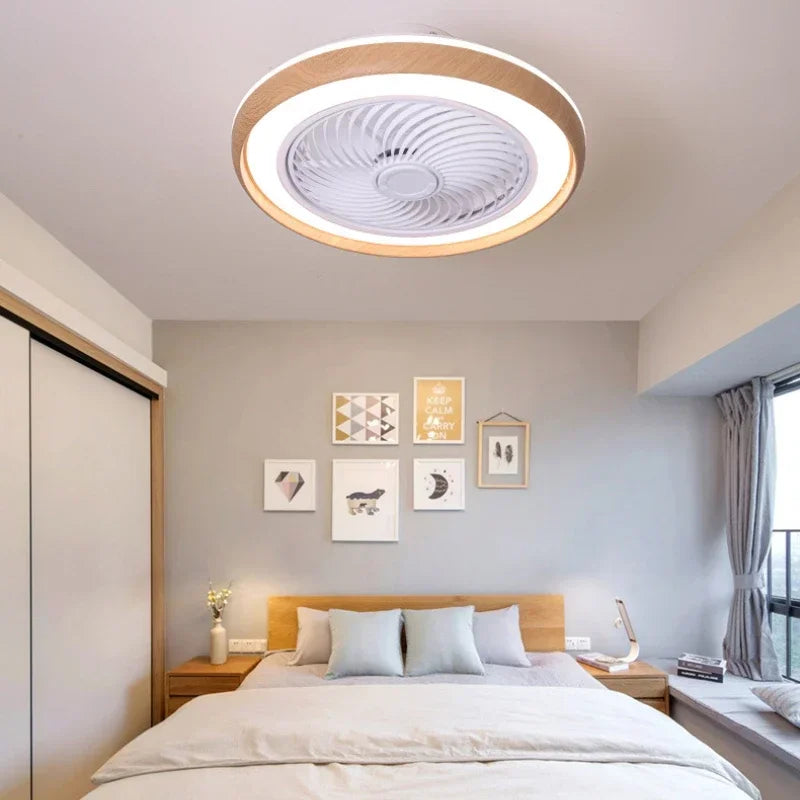ventilateur électrique moderne en bois avec lumière led à distance - vue 3 sur 7