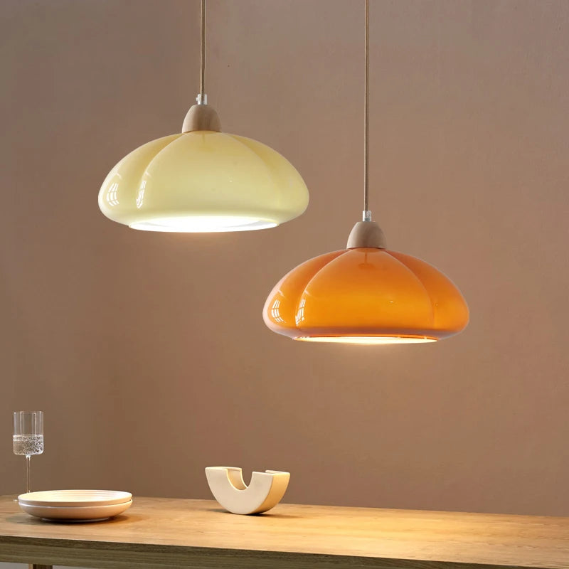 suspension citrouille verre led style japonais vintage bois - vue 6 sur 15