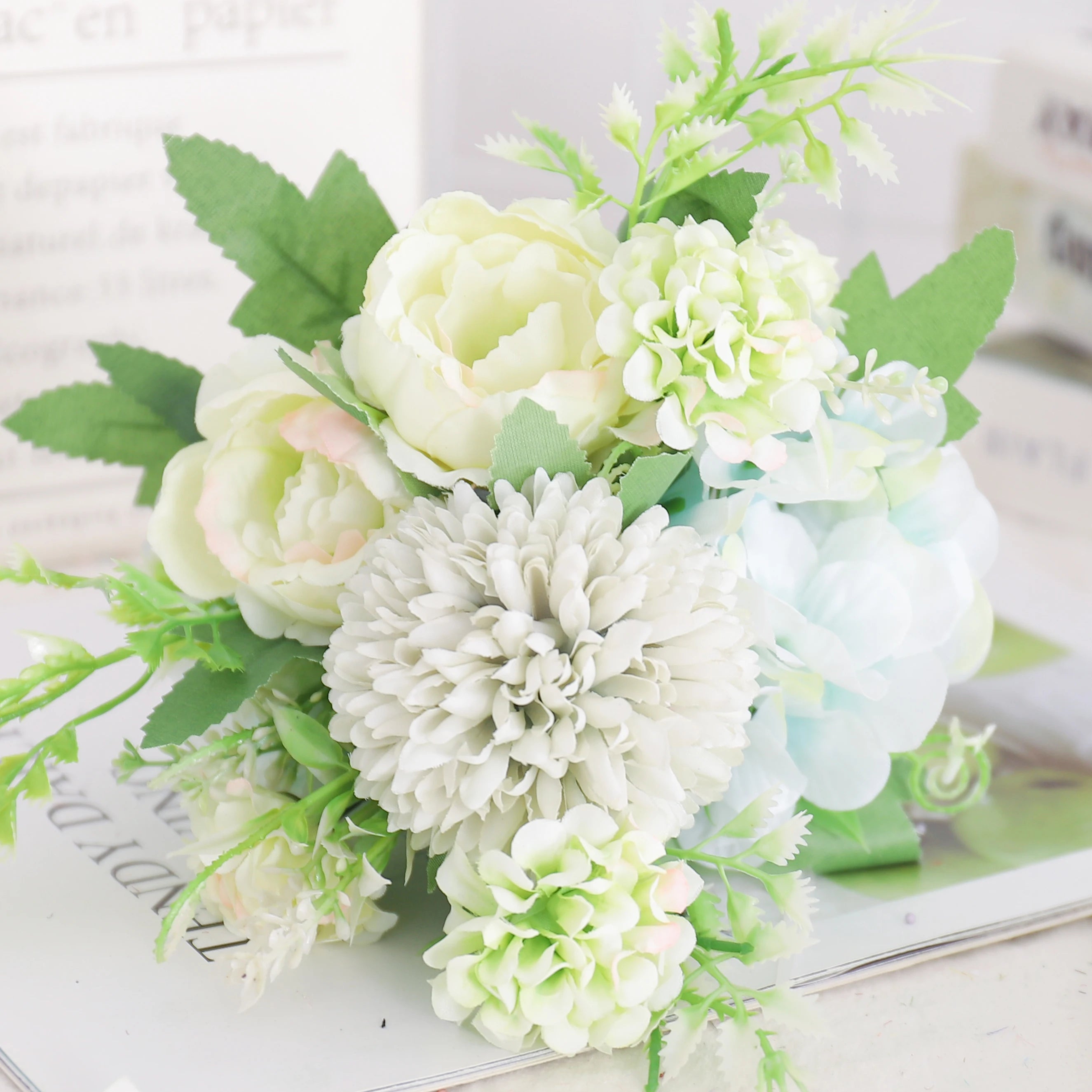 fleurs artificielles soie pivoine hortensia décoration mariage bouquet - vue 29 sur 40