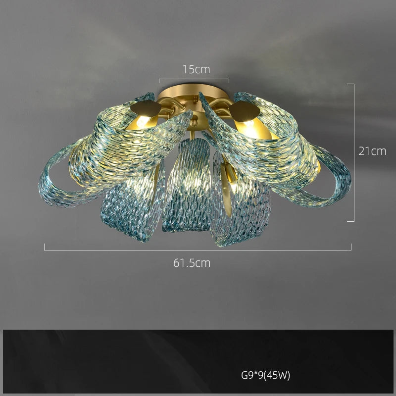 lustre artistique en verre de cristal avec led or