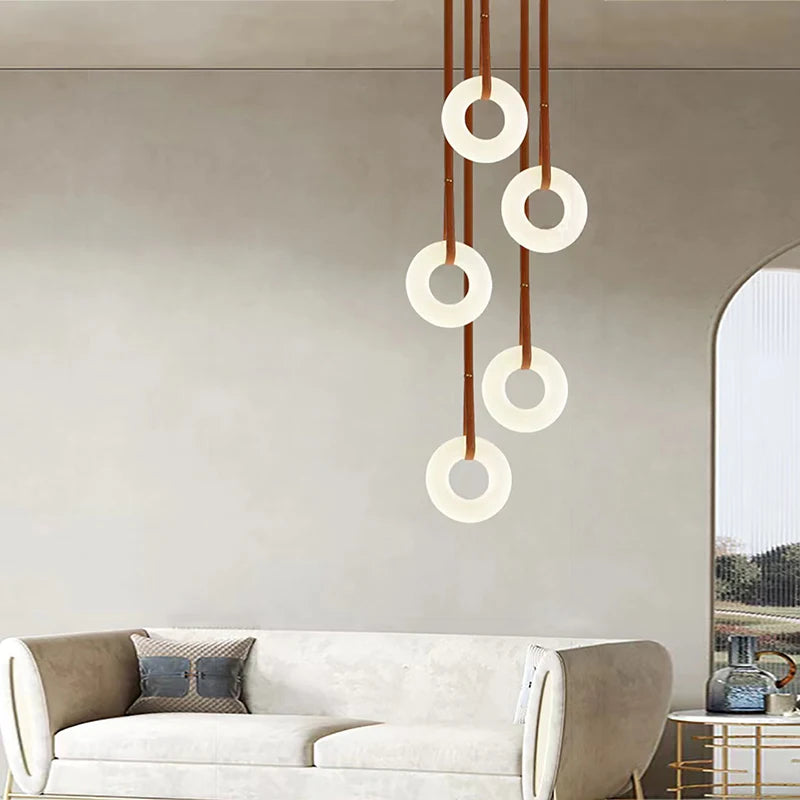 lustre led en cuivre et marbre naturel luxueux minimaliste - vue 4 sur 12