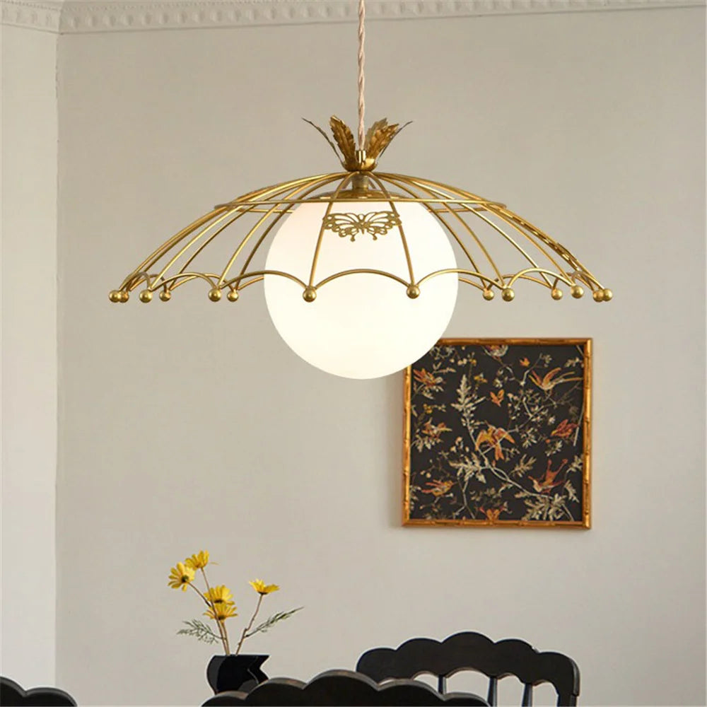 suspension à led en verre avec chapeau doré style nordique pour décoration - vue 6 sur 6