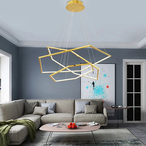 Luxuriöser geometrischer Kronleuchter in Gold mit LED - vue 4 sur 14