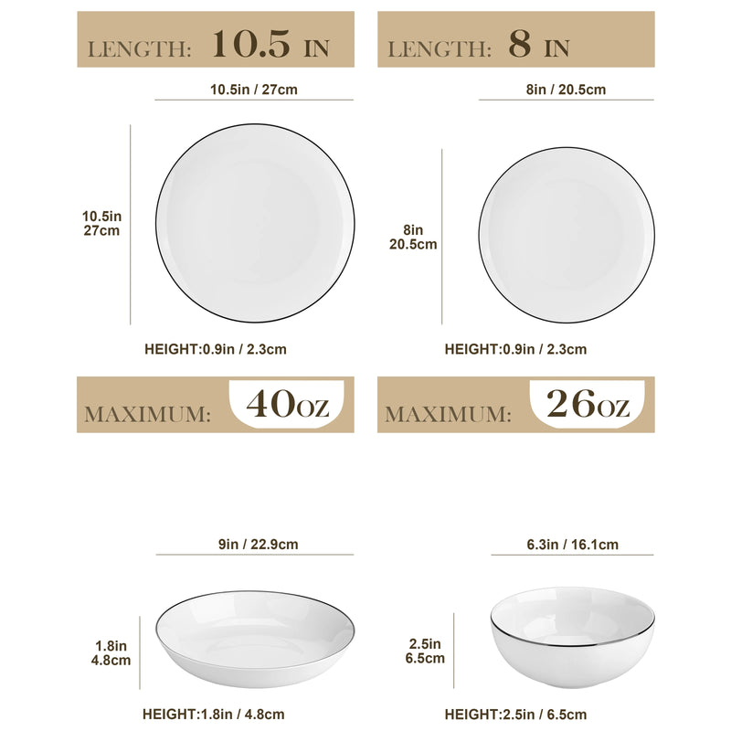 Service de table 24 pieces ceramique bordure elegante