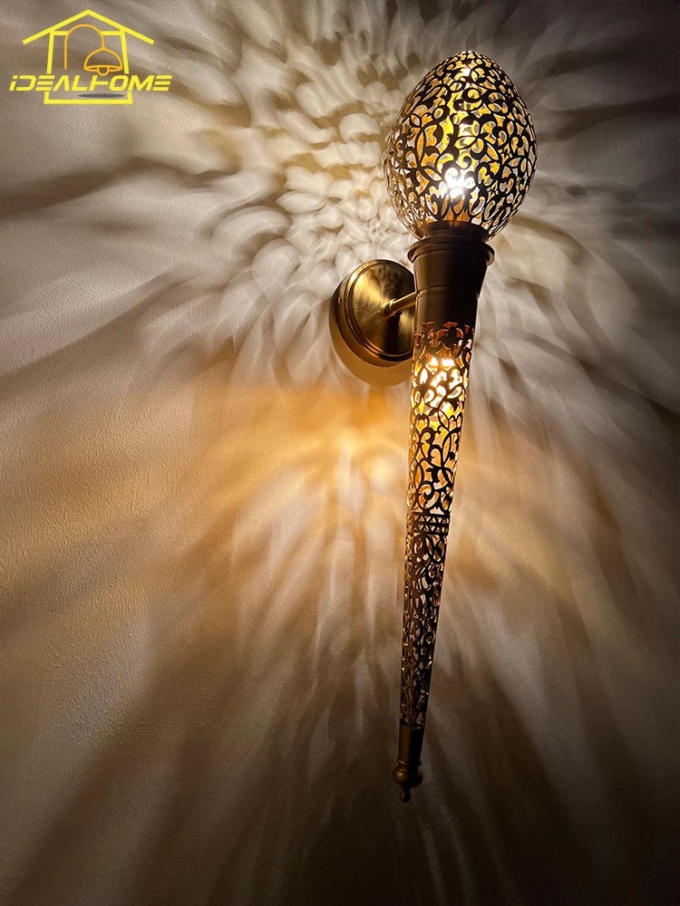 applique murale marocaine sculptée torche exotique à led pour intérieur - vue 5 sur 6