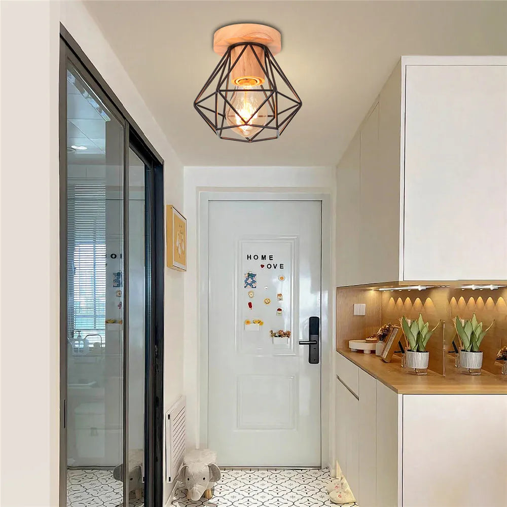 E27 plafonnier fer bois plafonnier nordique moderne Mini lampe pour salon chambre cuisine décoration luminaire - vue 4 sur 8