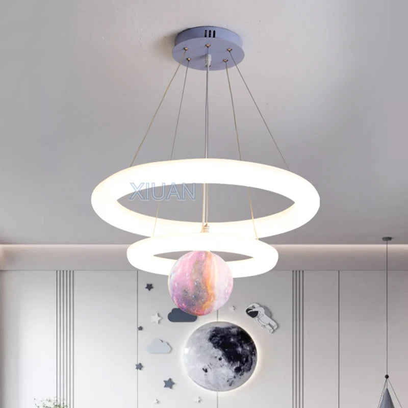 Creative Children's Room Pendant Lamps 360 Degree Lighting Annular Sconces Unicorn Astronaut Bedroom Hanging Light Pink Blue - vue 2 sur 9