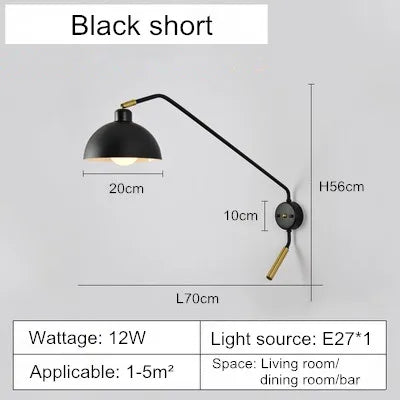 Nordische Wandleuchte im Industrie-Stil mit schwenkbarem Retro-Arm - vue 8 sur 10