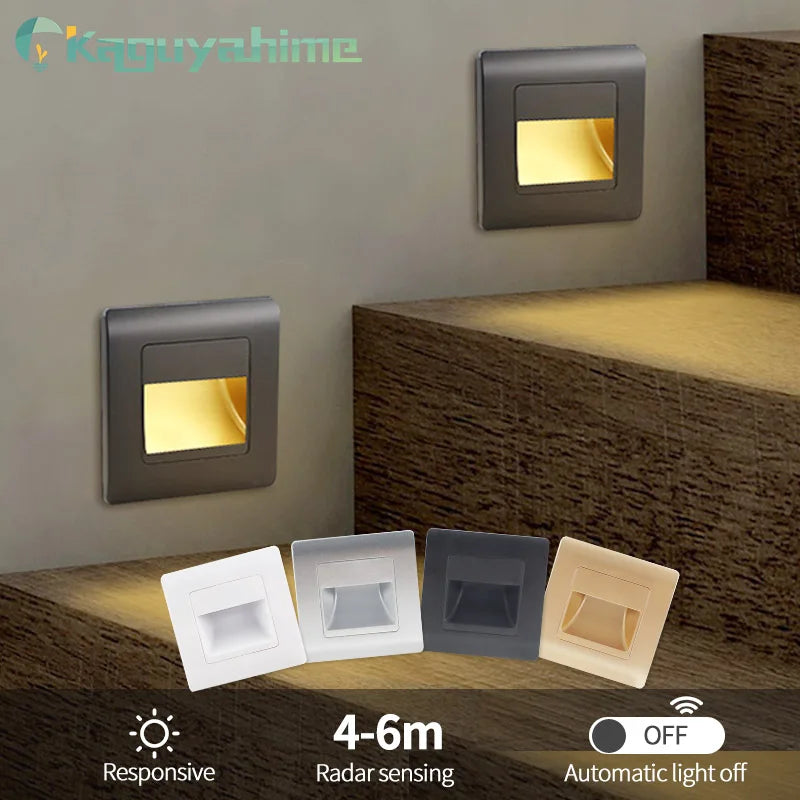 =(K)= 4Pcs Led Stair Light  PIR Sensor Wall Light 110V 220V Recessed Footlight Corridor Step Lamp Motion Wall Home Lighting - vue 2 sur 10
