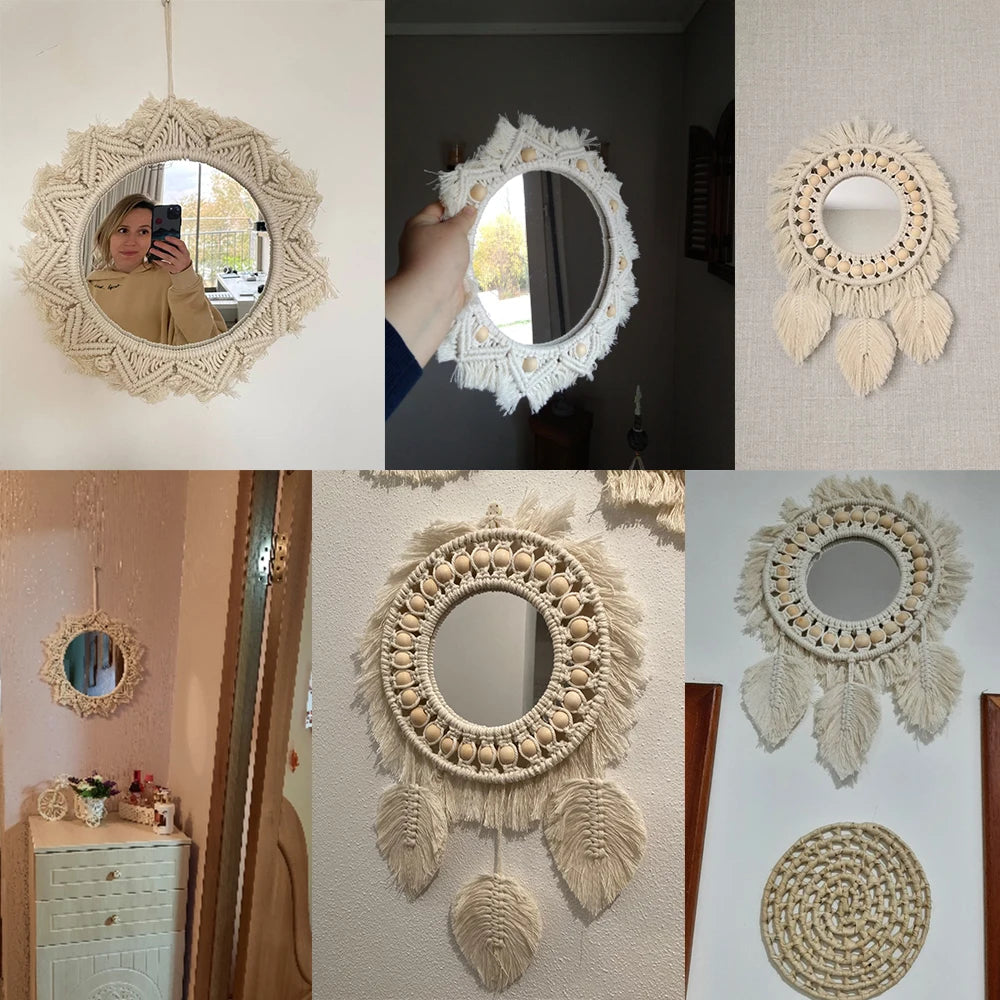 miroir mural en macramé style bohème pour décoration intérieure - vue 5 sur 14