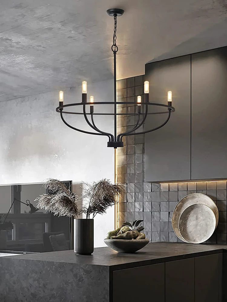 lustre industriel rétro en fer à 6 têtes pour décoration intérieure