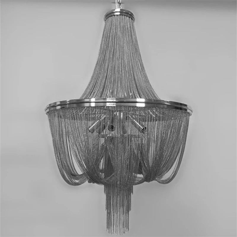 lustre moderne à pampilles en aluminium doré avec chaîne décorative - vue 5 sur 12