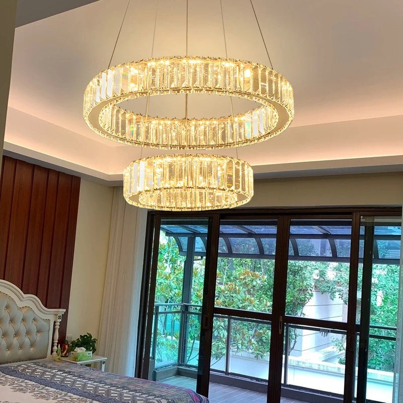 lustre moderne en cristal avec anneaux réglables pour décoration intérieure - vue 4 sur 25
