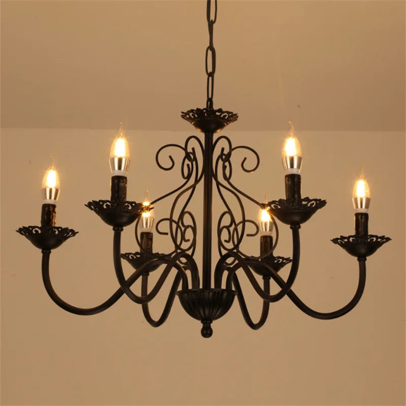 lustre rétro en fer forgé style campagnard américain pour décoration intérieure - vue 5 sur 12