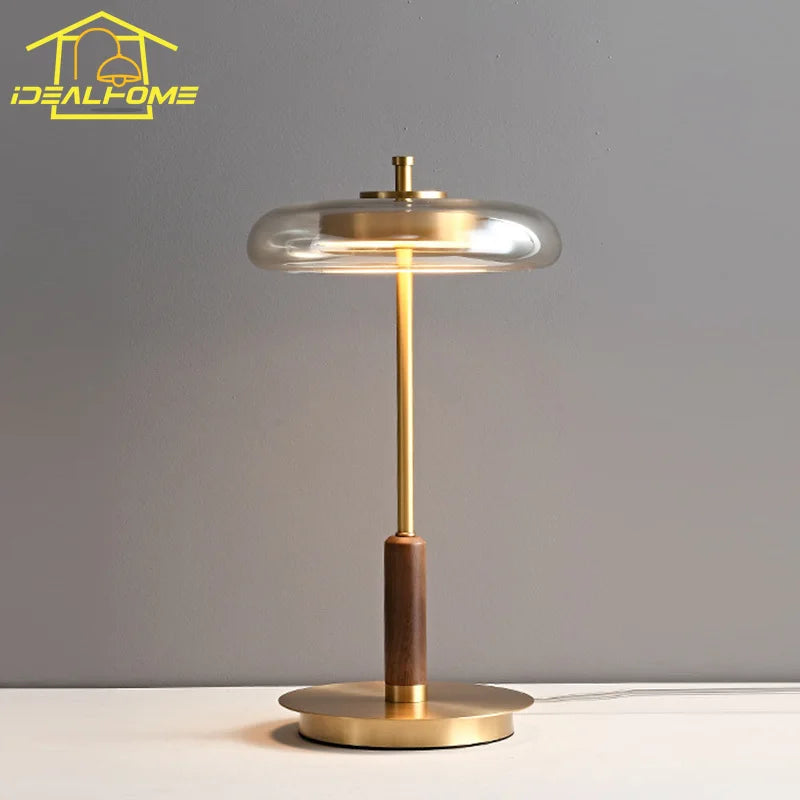 lampadaire design classique en laiton et noyer avec éclairage led - vue 5 sur 7