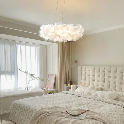 Moderner LED-Kronleuchter mit Augenschutz und Federn - vue 9 sur 10