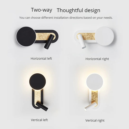 applique murale led nordique moderne rotative 350° avec interrupteur