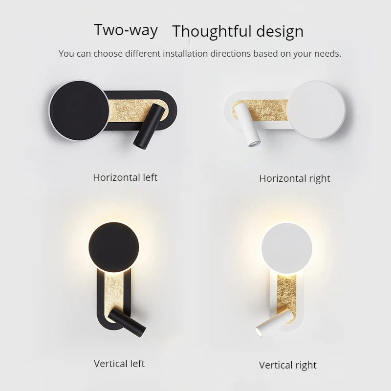 applique murale led nordique moderne rotative 350° avec interrupteur - vue 5 sur 8