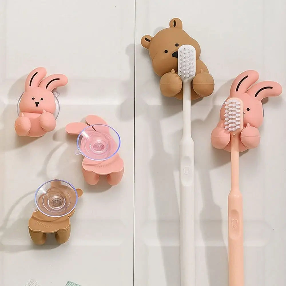 porte-brosse à dents lapin en silicone avec ventouse et crochet rangement - vue 6 sur 8