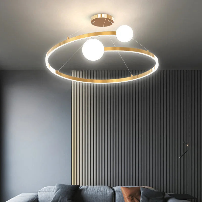 Nordischer LED-Kronleuchter mit einfachem Ring für dekorative Innenbeleuchtung - vue 4 sur 8