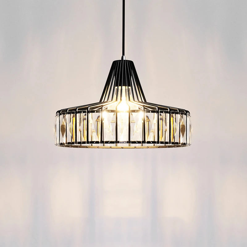 suspension moderne en cristal et fer noir nordique - vue 2 sur 14