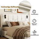 Single and Double Bed with Slatted Frame, Hydraulic Upholstered Storage Bed, Headboard with 2 Reading Light and USB Port, Velvet