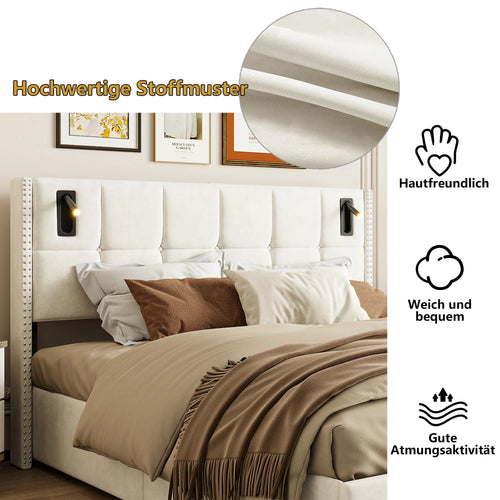 Single and Double Bed with Slatted Frame, Hydraulic Upholstered Storage Bed, Headboard with 2 Reading Light and USB Port, Velvet - vue 3 sur 8