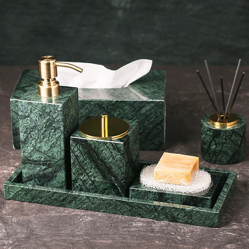 ensemble d'accessoires en marbre pour salle de bain organisé - vue 2 sur 21
