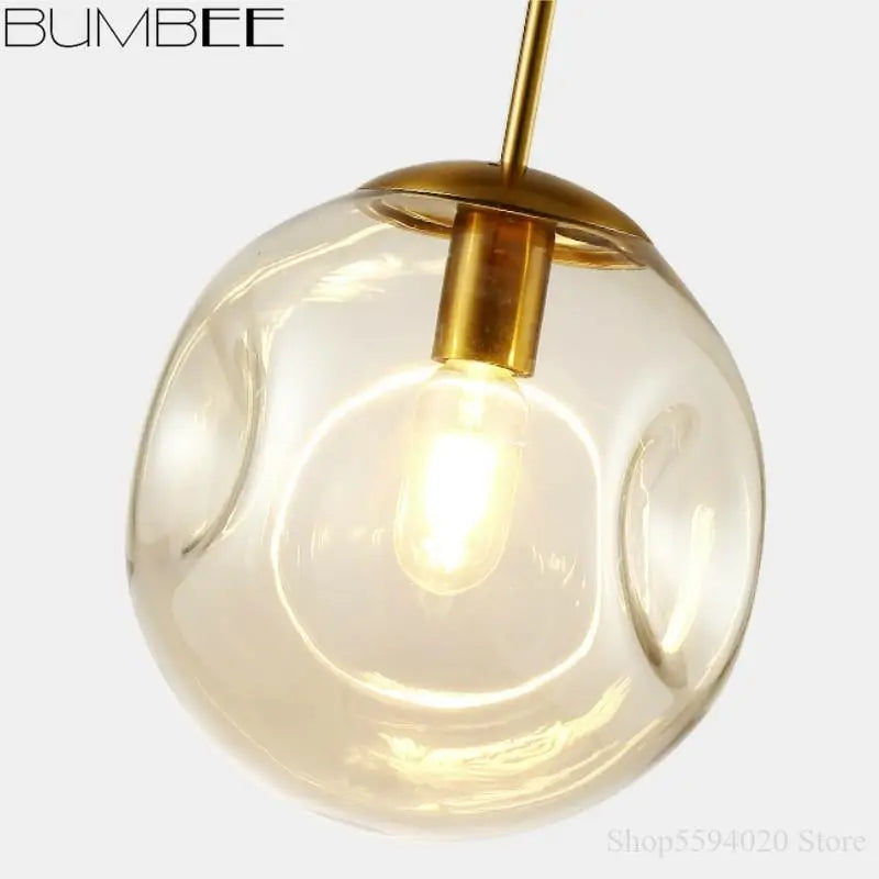 lustre suspension industriel simple boule verre moderne nordique - vue 6 sur 8