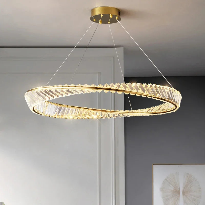 lustre doré de luxe pour salon décor chambre en cristal éclairage en verre argenté - vue 3 sur 12