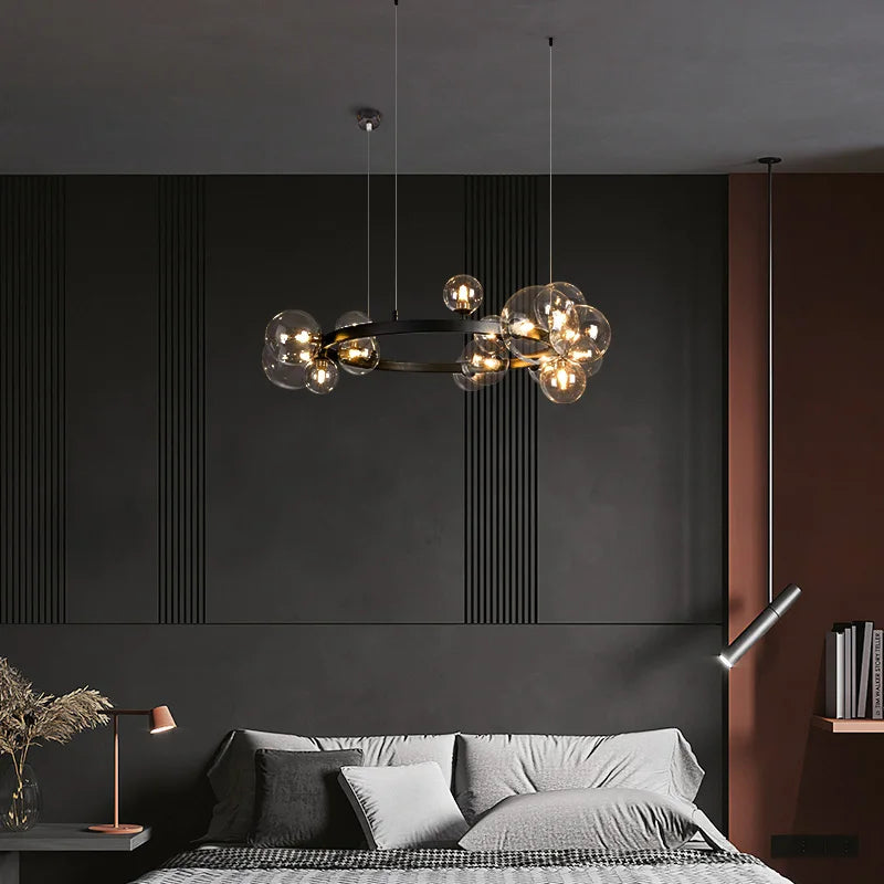 lustre led moderne en verre bulle avec cordon réglable - vue 5 sur 18