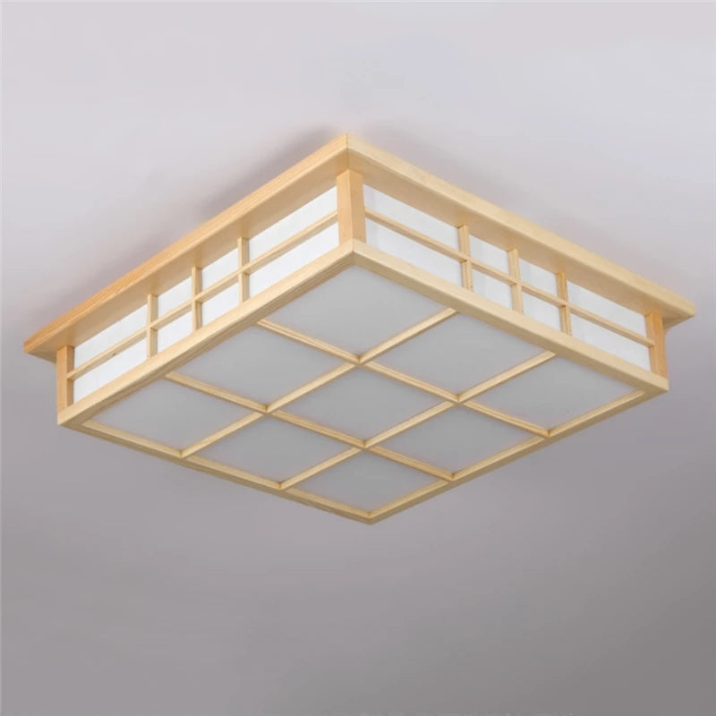 plafonnier carré en bois japonais led moderne restaurant - vue 7 sur 7