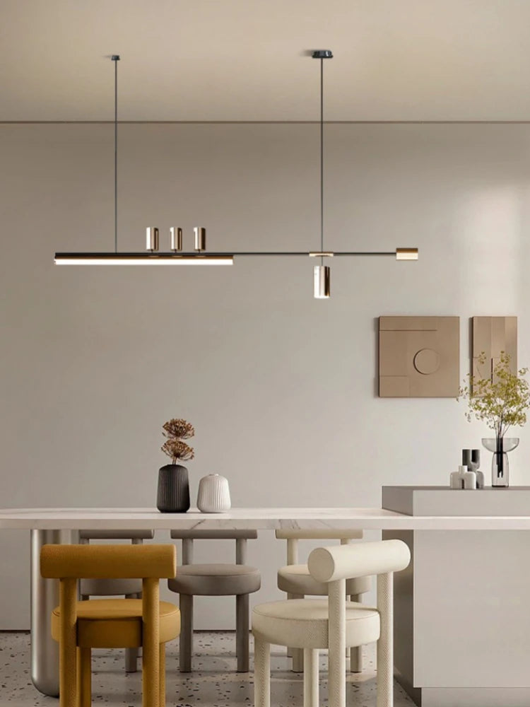 2024 Modern minimalist dining room chandelier high level slotted bar counter kitchen interior decorative lighting - vue 5 sur 11