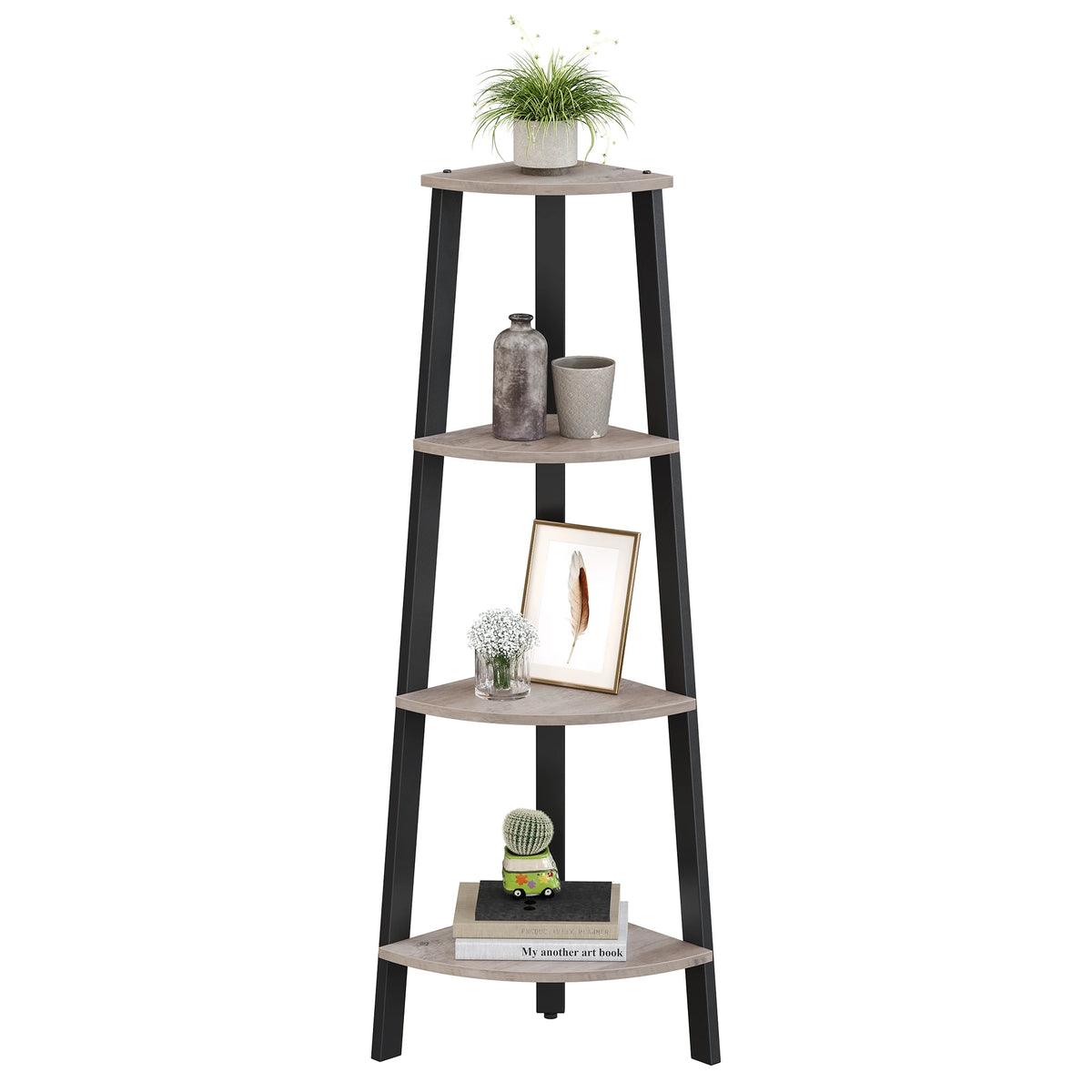 VASAGLE Corner Shelf Unit, 4-Tier Corner Shelf, Ladder Shelf for Living Room, Bookshelf or Plant Stand, Industrial Accent - vue 6 sur 8