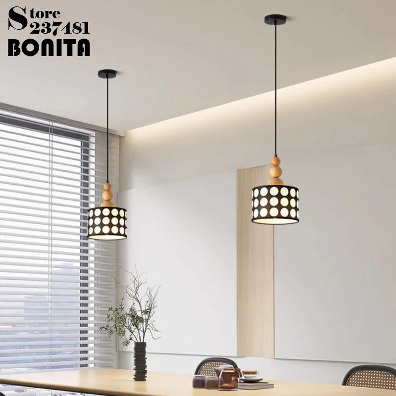 lustre rétro à pois en noyer pour décoration intérieure - vue 6 sur 8