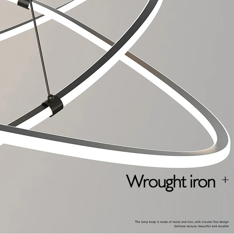 Black White Art Design Bedroom Pendant Lamps 60cm 80cm 100cm Minimalist Spiral Ring Hanging Light for Living Room Dining Room - vue 6 sur 11