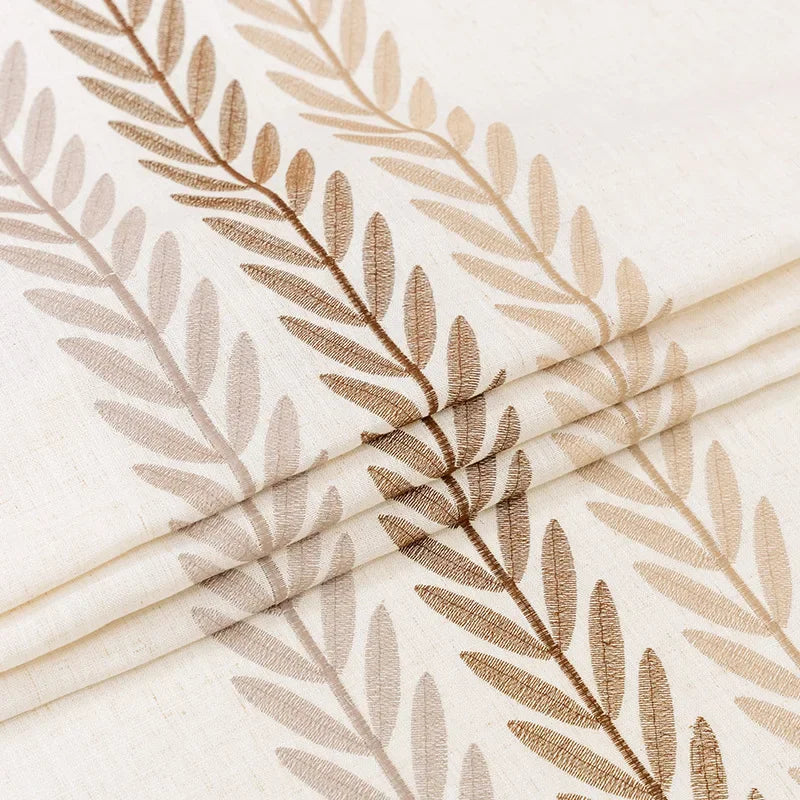 Nappe rustique brodée feuilles de café décor cuisine