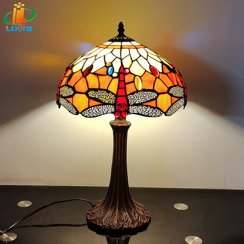 Tischlampe Libelle im Tiffany-Stil für Retro-Beleuchtung und als Geschenk - vue 3 sur 6