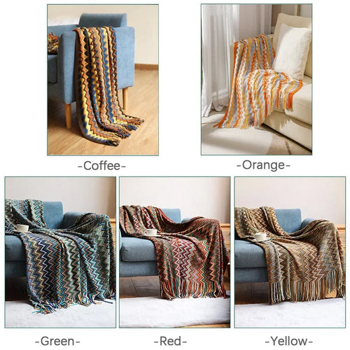Plaid bohème tissé à pompons doux canapé lit - vue 7 sur 6