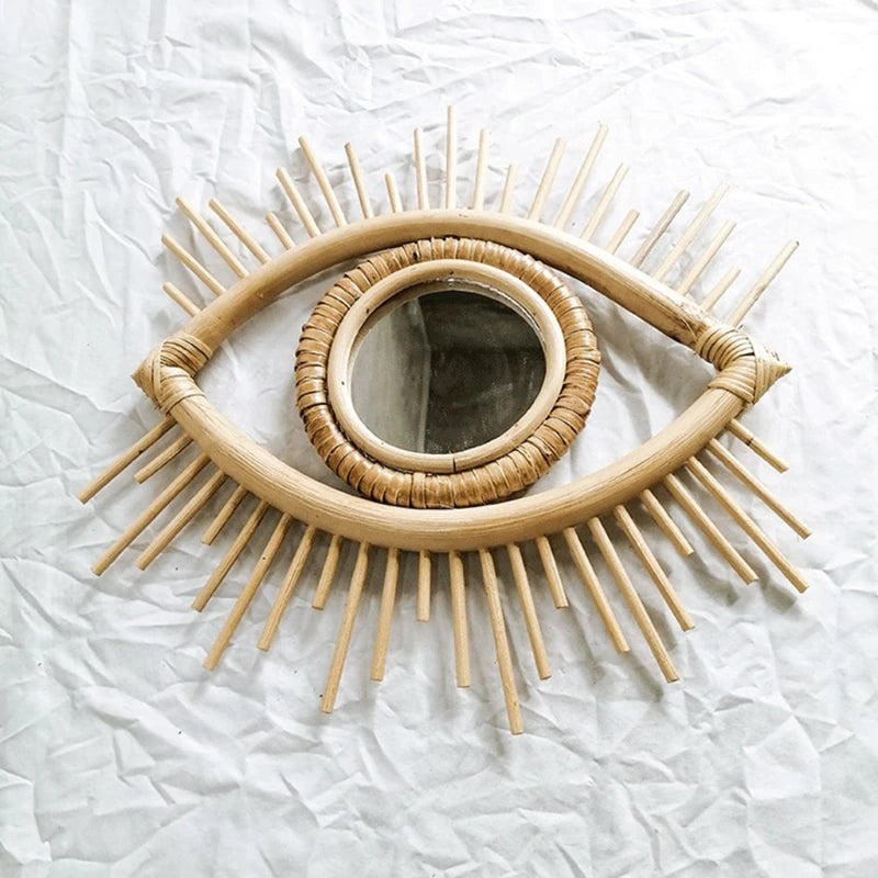 miroir décoratif en rotin en forme d'œil pour intérieur artistique