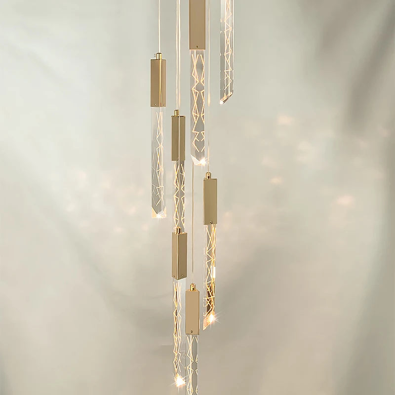 lustre en or lampe d'escalier moderne LED éclairage intérieur en cristal spirale - vue 4 sur 17