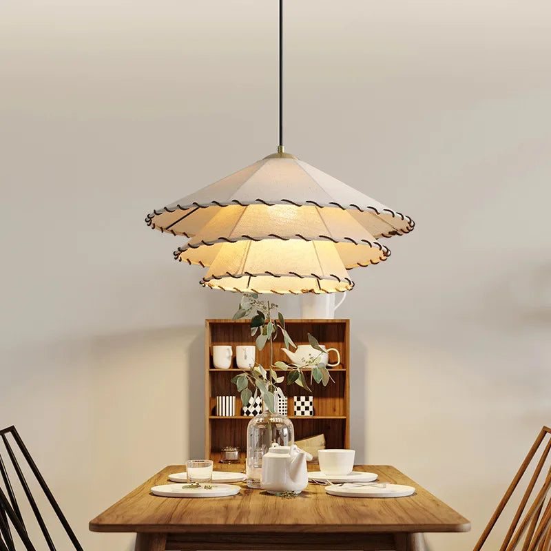 lustre en tissu nordique design chapeau de paille décoratif - vue 3 sur 14