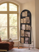 Adjustable solid wood full body mirror, magazine bookshelf mirror, floor standing retro with wheel fitting mirror