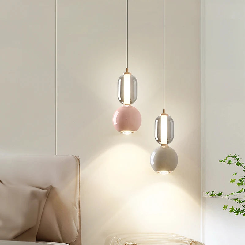 Kreative Pendelleuchte aus Glas und Eisen im nordischen Stil - vue 3 sur 9