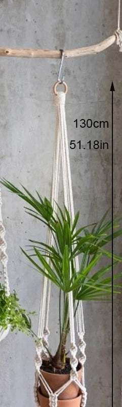 support de plante en macramé suspendu fait main en coton naturel - vue 16 sur 23