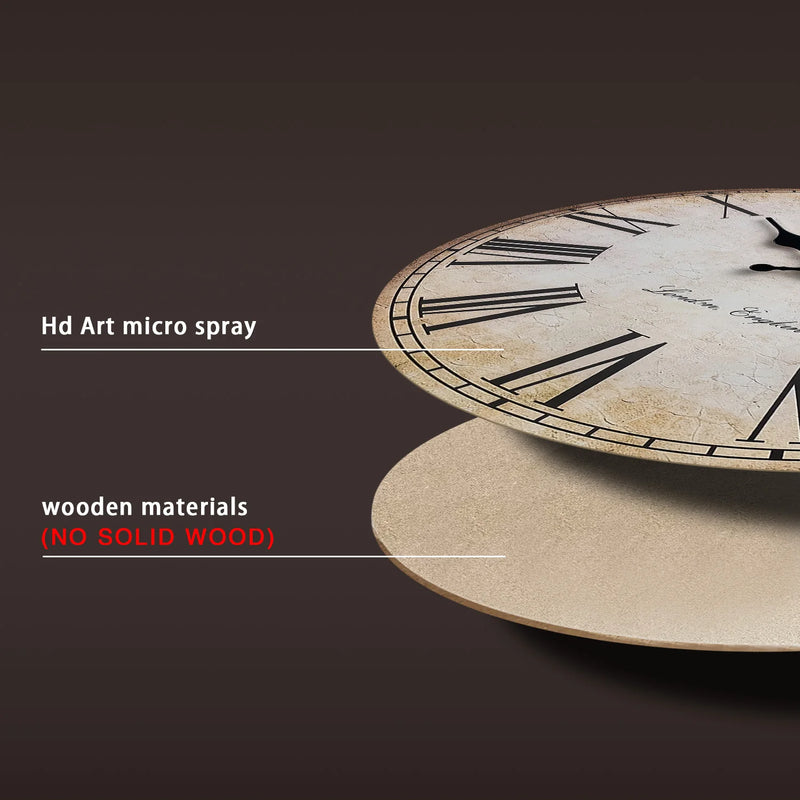horloge murale en bois rétro avec chiffres romains décorative et silencieuse