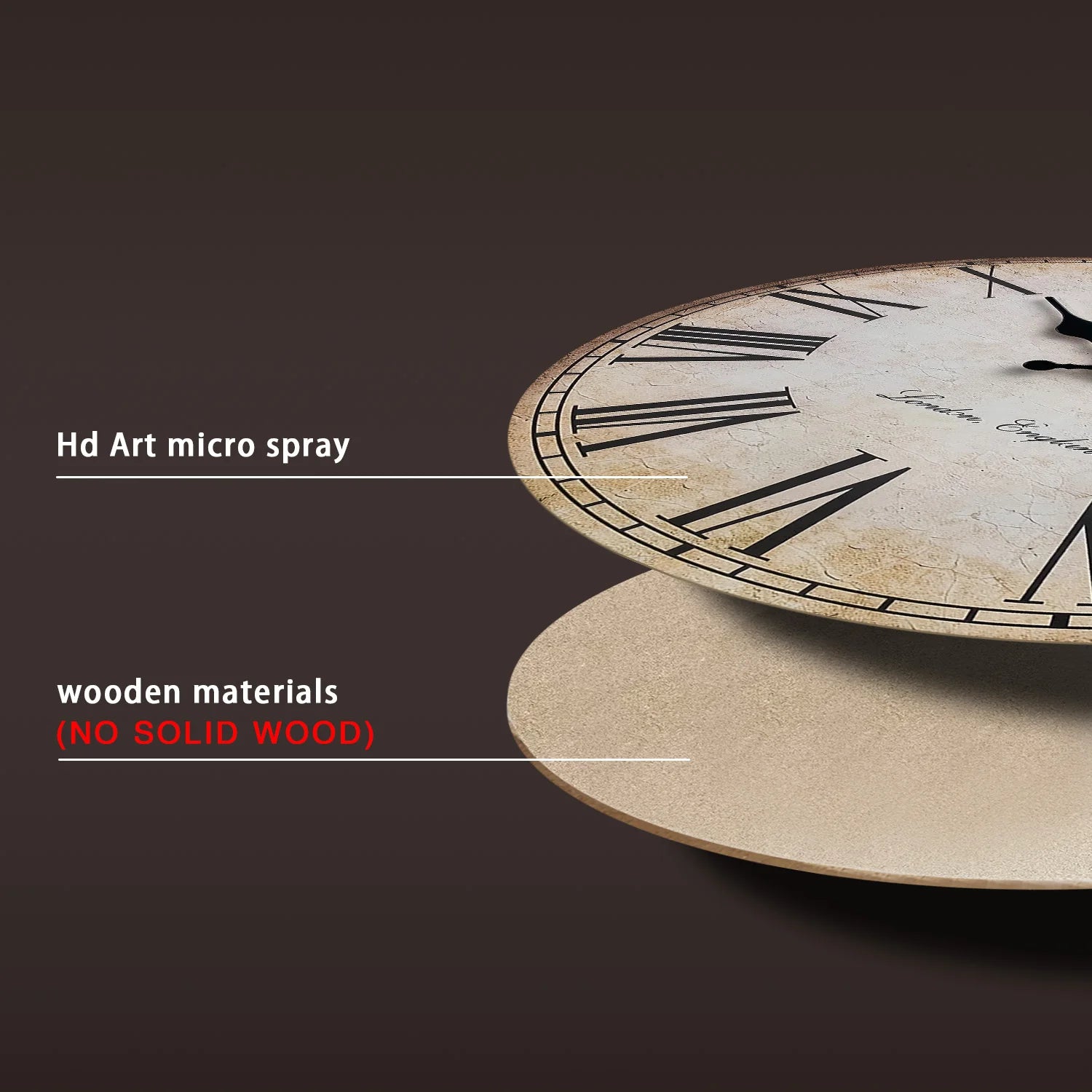horloge murale en bois rétro à chiffres romains silencieuse et décorative - vue 5 sur 7